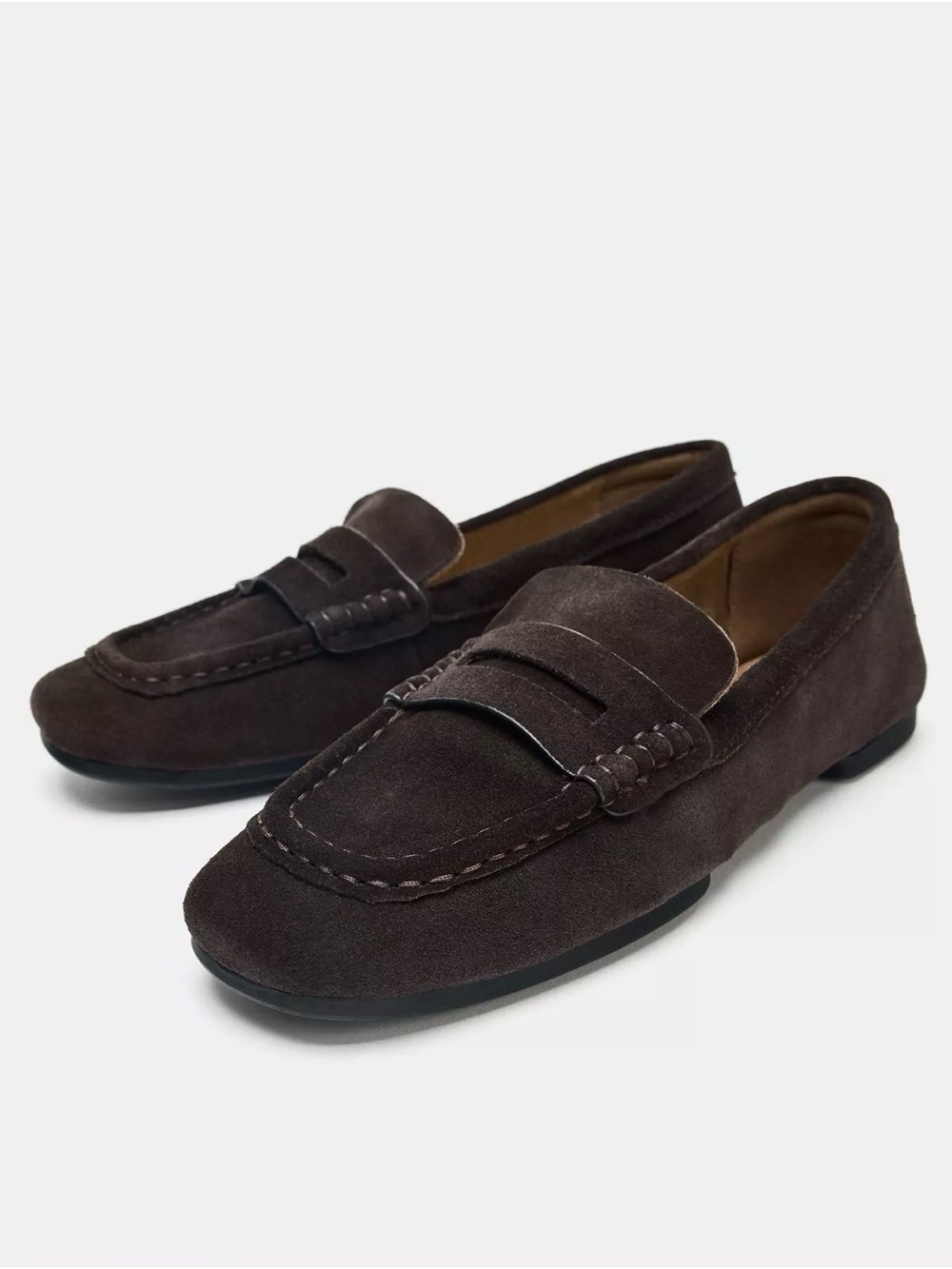 New Zara Women’s Split Dark Brown Suede Leather Loafers 39